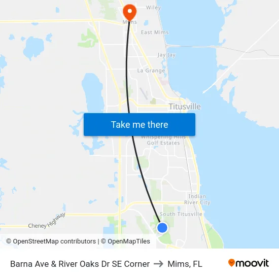 Barna Ave & River Oaks Dr SE Corner to Mims, FL map