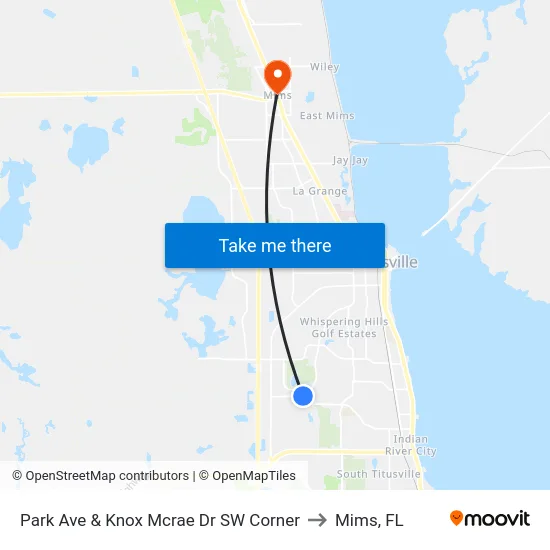 Park Ave & Knox Mcrae Dr SW Corner to Mims, FL map