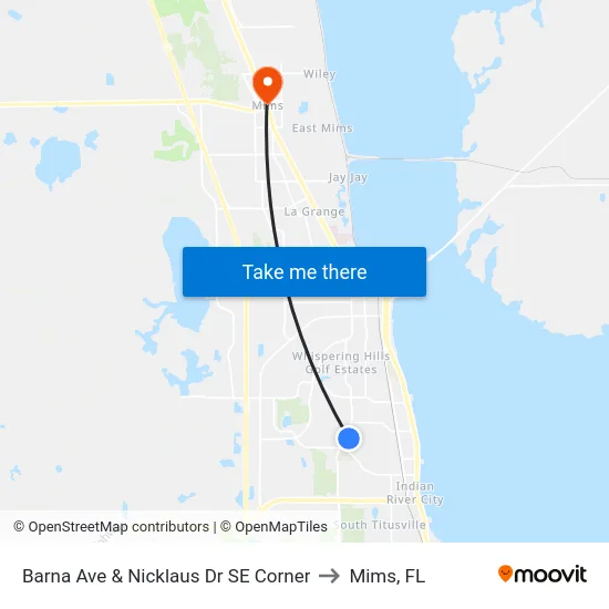 Barna Ave & Nicklaus Dr SE Corner to Mims, FL map