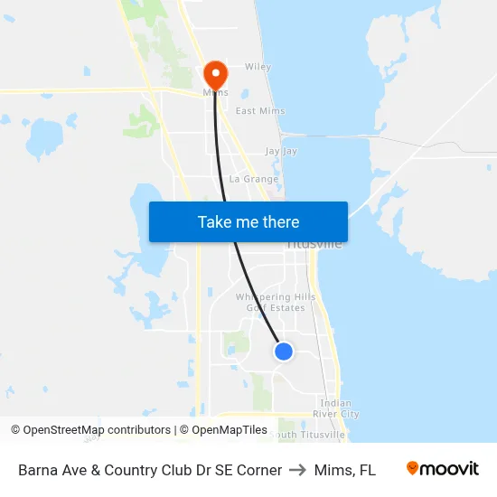 Barna Ave & Country Club Dr SE Corner to Mims, FL map
