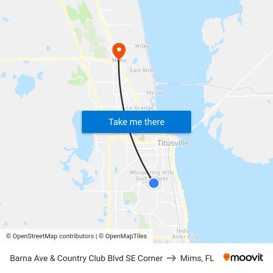 Barna Ave & Country Club Blvd SE Corner to Mims, FL map