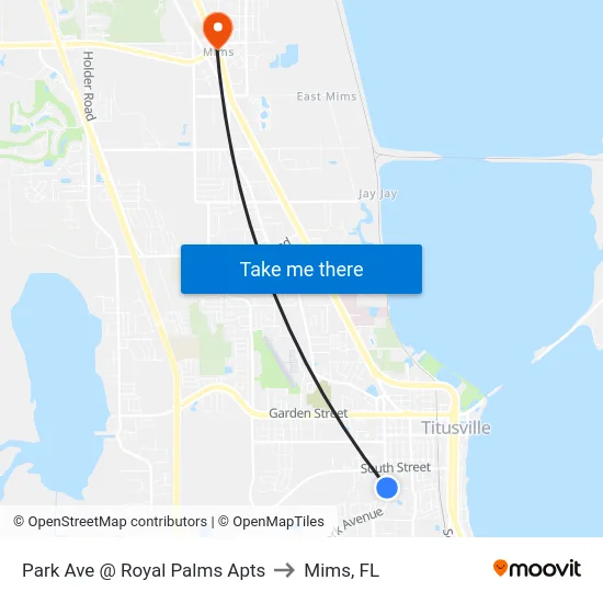 Park Ave @ Royal Palms Apts to Mims, FL map