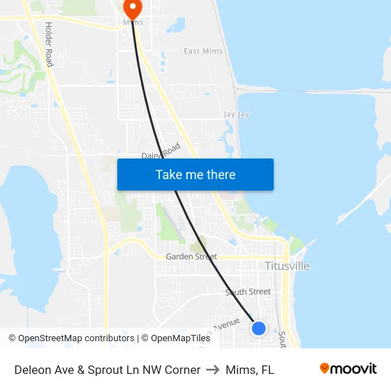 Deleon Ave & Sprout Ln NW Corner to Mims, FL map