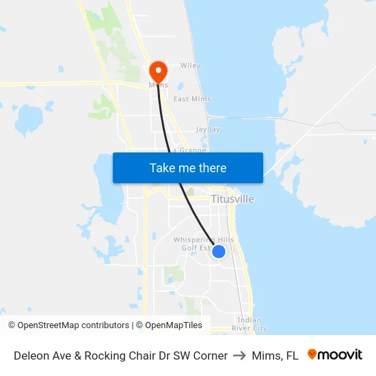 Deleon Ave & Rocking Chair Dr SW Corner to Mims, FL map