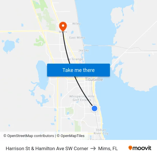 Harrison St & Hamilton Ave SW Corner to Mims, FL map