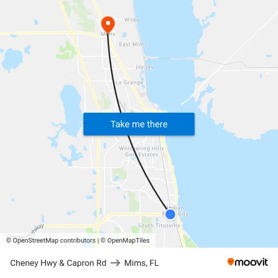 Cheney Hwy & Capron Rd to Mims, FL map