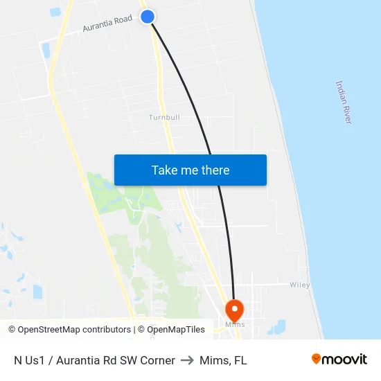 N Us1 / Aurantia Rd SW Corner to Mims, FL map