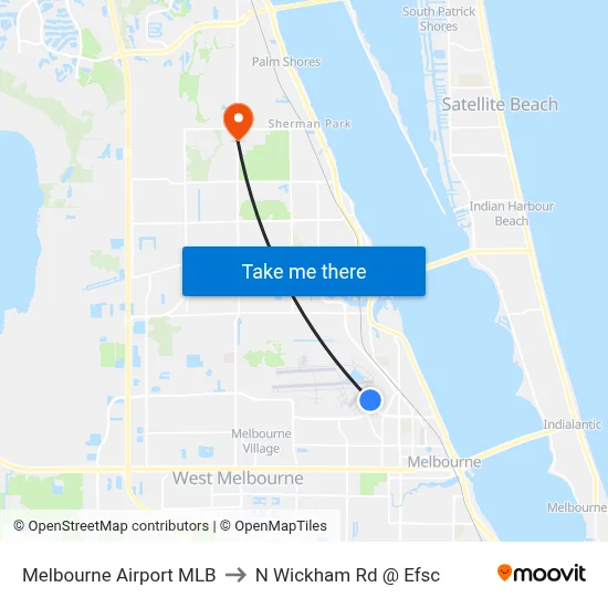 Melbourne Airport MLB to N Wickham Rd @ Efsc map