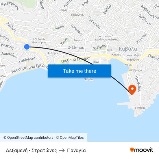 Δεξαμενή - Στρατώνες to Παναγία map