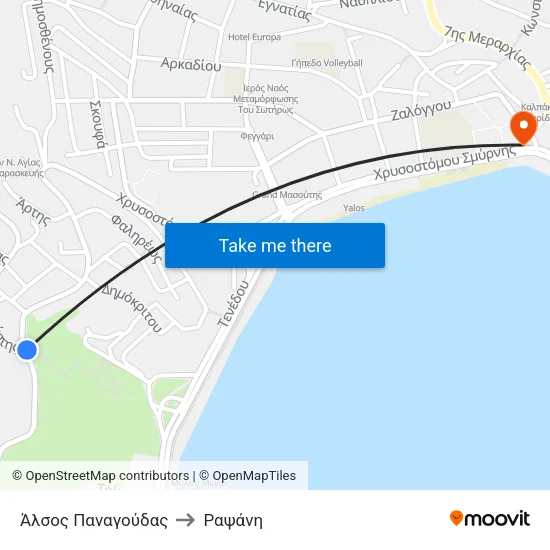 Άλσος Παναγούδας to Ραψάνη map