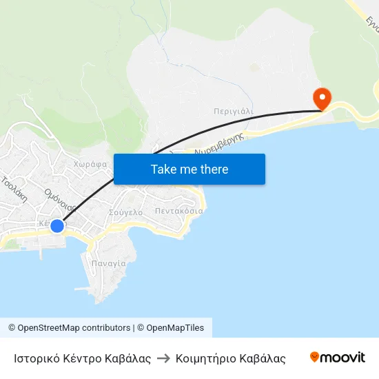 Iστορικό Κέντρο Καβάλας to Κοιμητήριο Καβάλας map