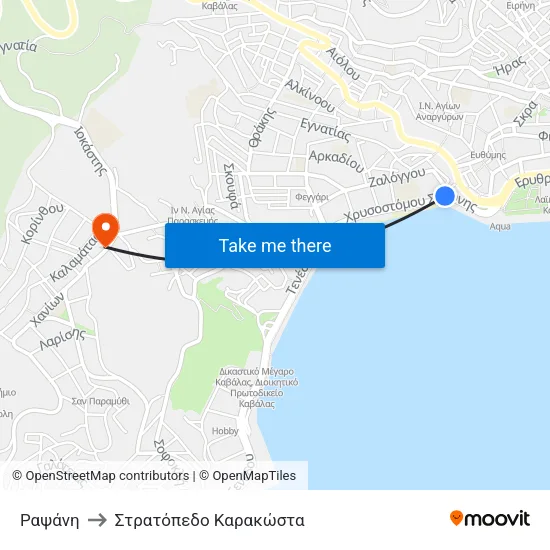 Ραψάνη to Στρατόπεδο Καρακώστα map