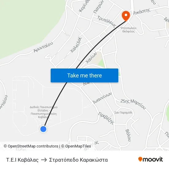 Τ.Ε.Ι Καβάλας to Στρατόπεδο Καρακώστα map