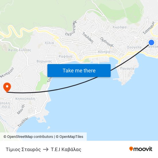 Τίμιος Σταυρός to Τ.Ε.Ι Καβάλας map