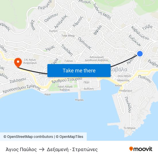 Άγιος Παύλος to Δεξαμενή - Στρατώνες map