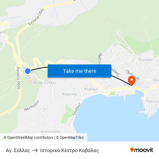 Αγ. Σύλλας to Iστορικό Κέντρο Καβάλας map