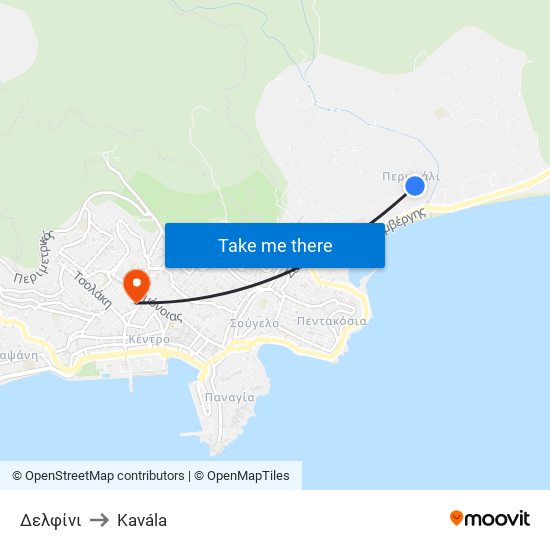 Δελφίνι to Kavála map