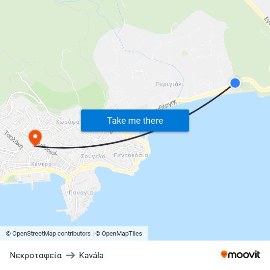 Νεκροταφεία to Kavála map