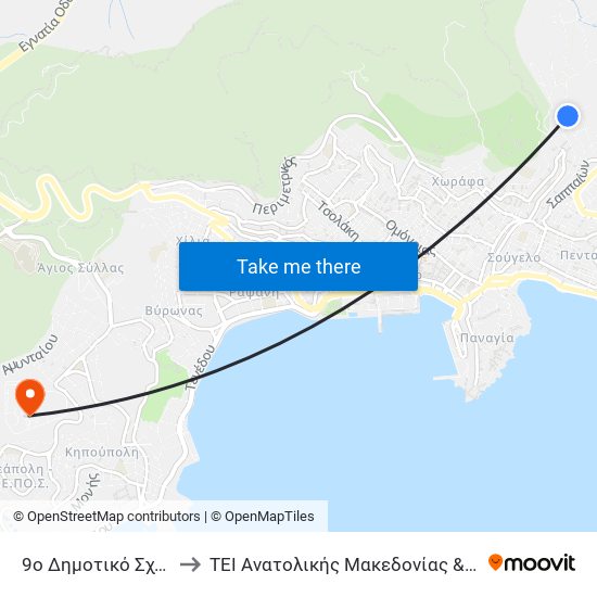 9ο Δημοτικό Σχολείο to ΤΕΙ Ανατολικής Μακεδονίας & Θράκης map