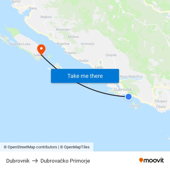 Dubrovnik to Dubrovačko Primorje map