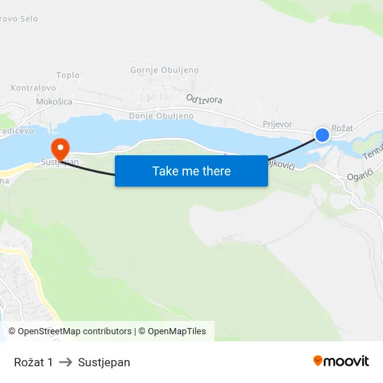 Rožat 1 to Sustjepan map