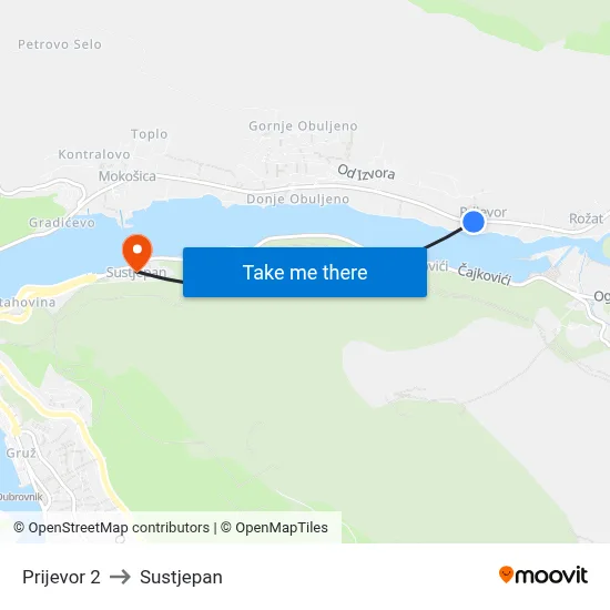 Prijevor 2 to Sustjepan map