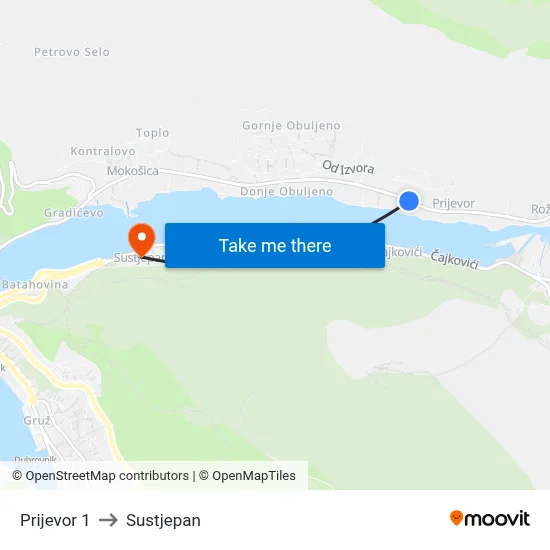 Prijevor 1 to Sustjepan map
