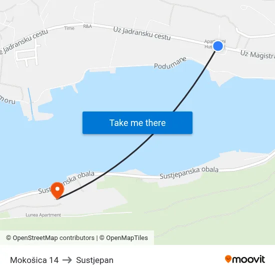 Mokošica 14 to Sustjepan map