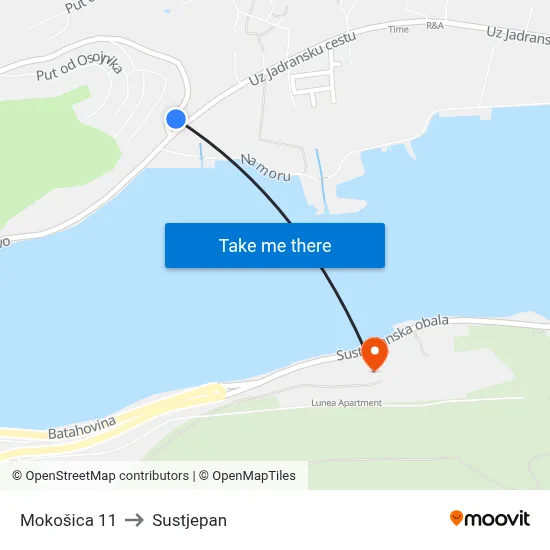 Mokošica 11 to Sustjepan map