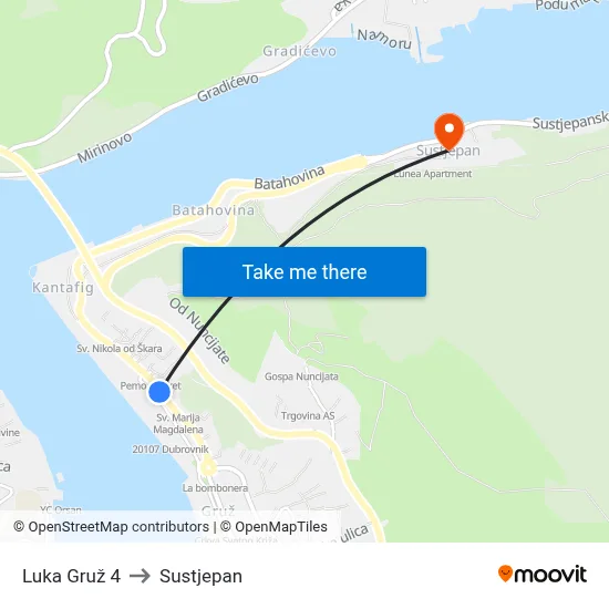 Luka Gruž 4 to Sustjepan map