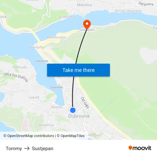 Tommy to Sustjepan map
