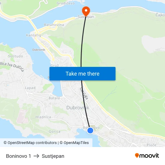 Boninovo 1 to Sustjepan map