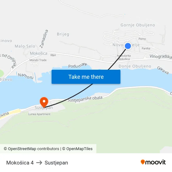 Mokošica 4 to Sustjepan map