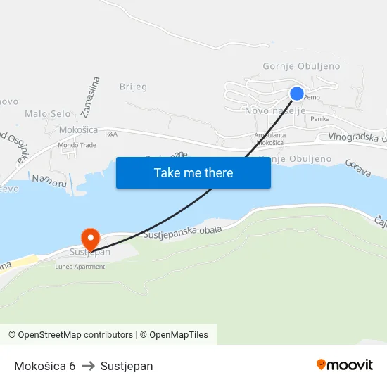 Mokošica 6 to Sustjepan map
