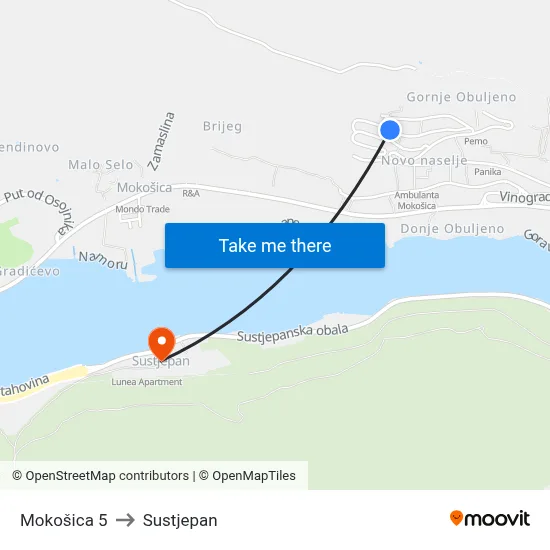 Mokošica 5 to Sustjepan map