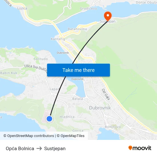 Opća Bolnica to Sustjepan map