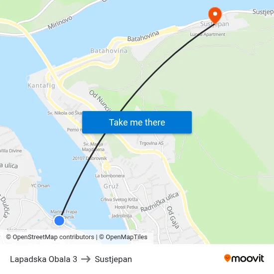 Lapadska Obala 3 to Sustjepan map