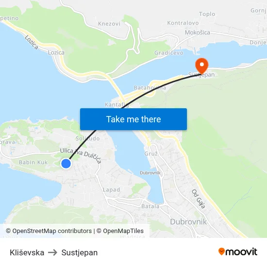 Kliševska to Sustjepan map