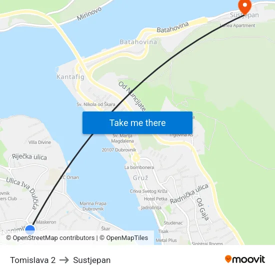 Tomislava 2 to Sustjepan map