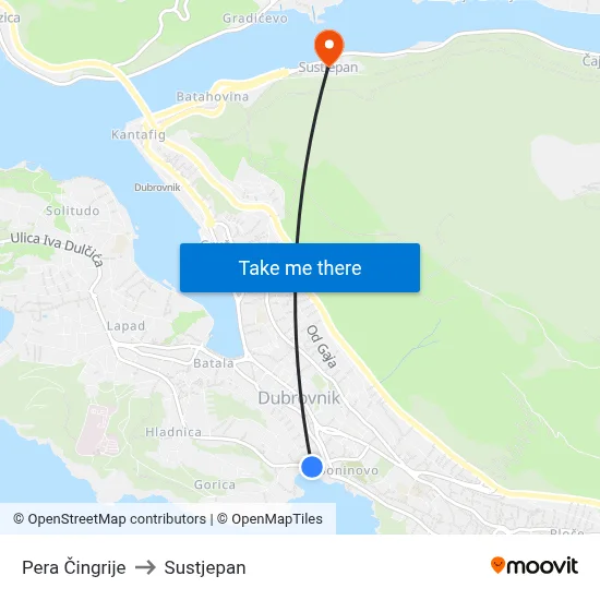 Pera Čingrije to Sustjepan map