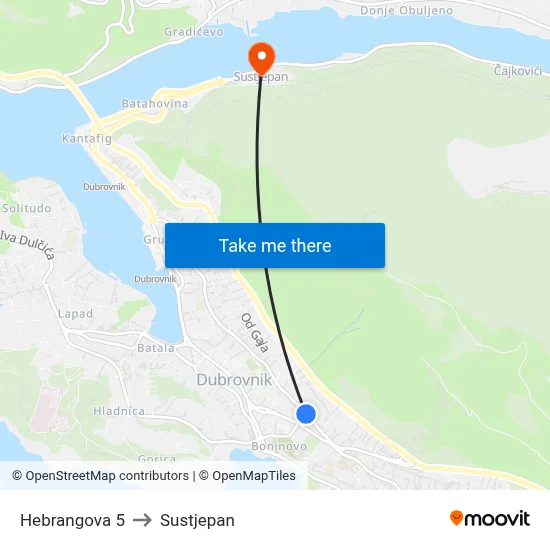 Hebrangova 5 to Sustjepan map