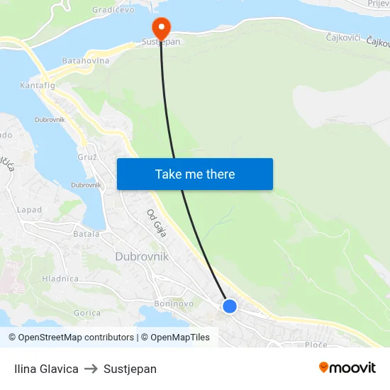 Ilina Glavica to Sustjepan map