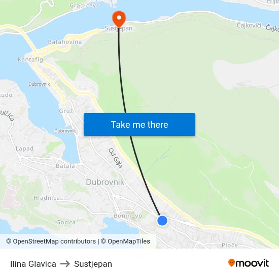 Ilina Glavica to Sustjepan map