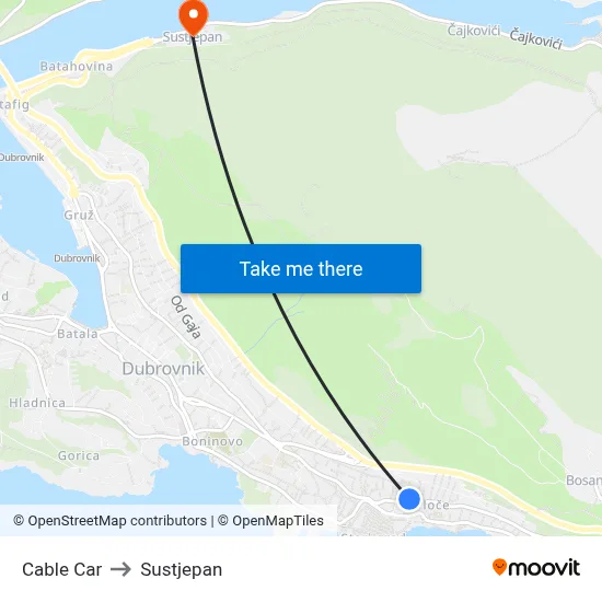 Cable Car to Sustjepan map