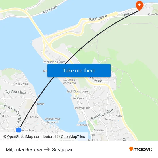 Miljenka Bratoša to Sustjepan map