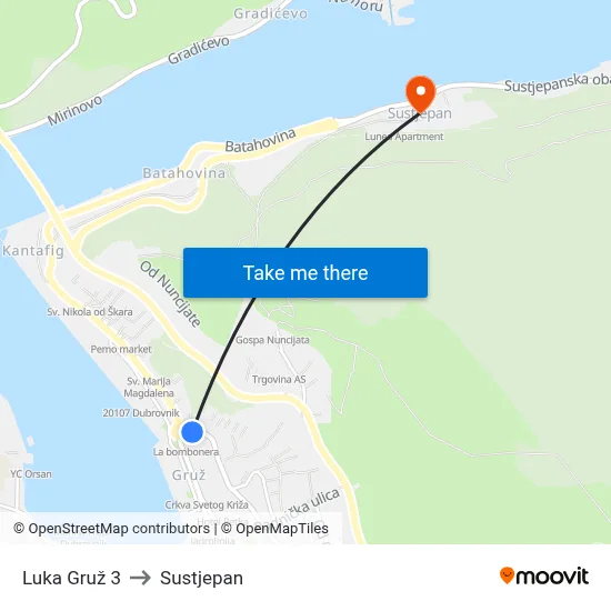 Luka Gruž 3 to Sustjepan map