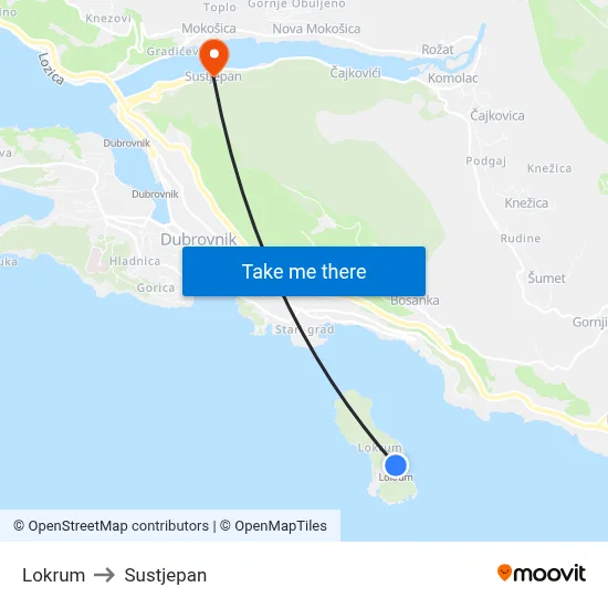 Lokrum to Sustjepan map