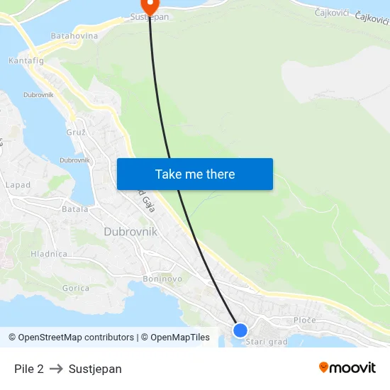 Pile 2 to Sustjepan map