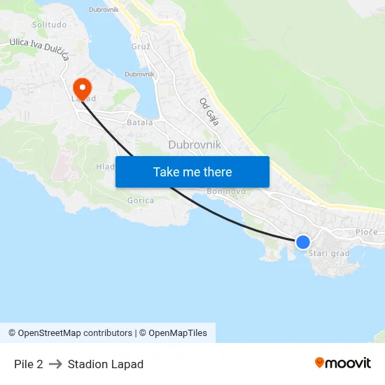 Pile 2 to Stadion Lapad map