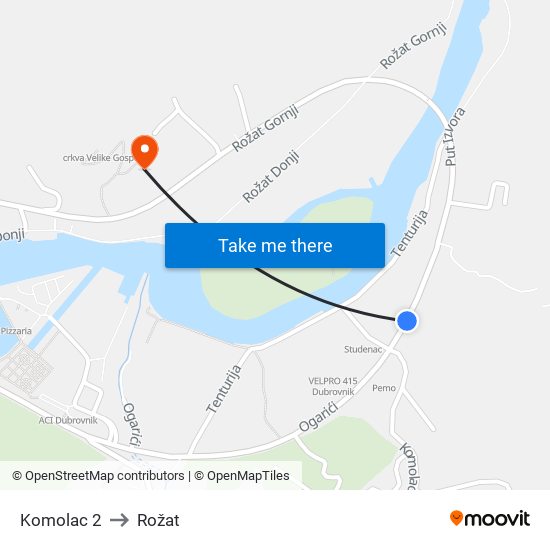 Komolac 2 to Rožat map